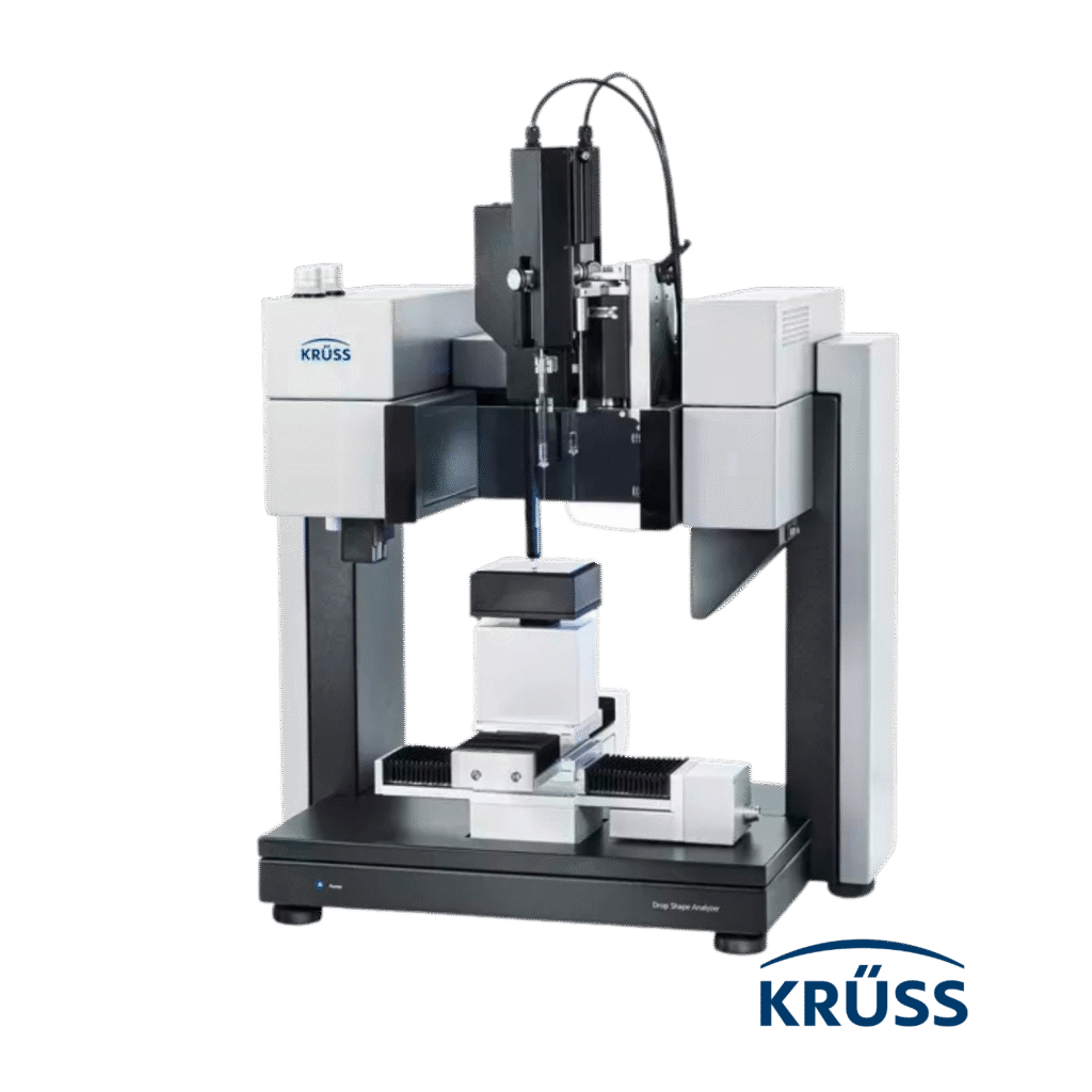 Analizador de gota DSA100E Expert de Krüss Scientific con cámara CF04, dosificador motorizado y LED de alta potencia, para medición de ángulo de contacto, energía libre superficial y tensión superficial