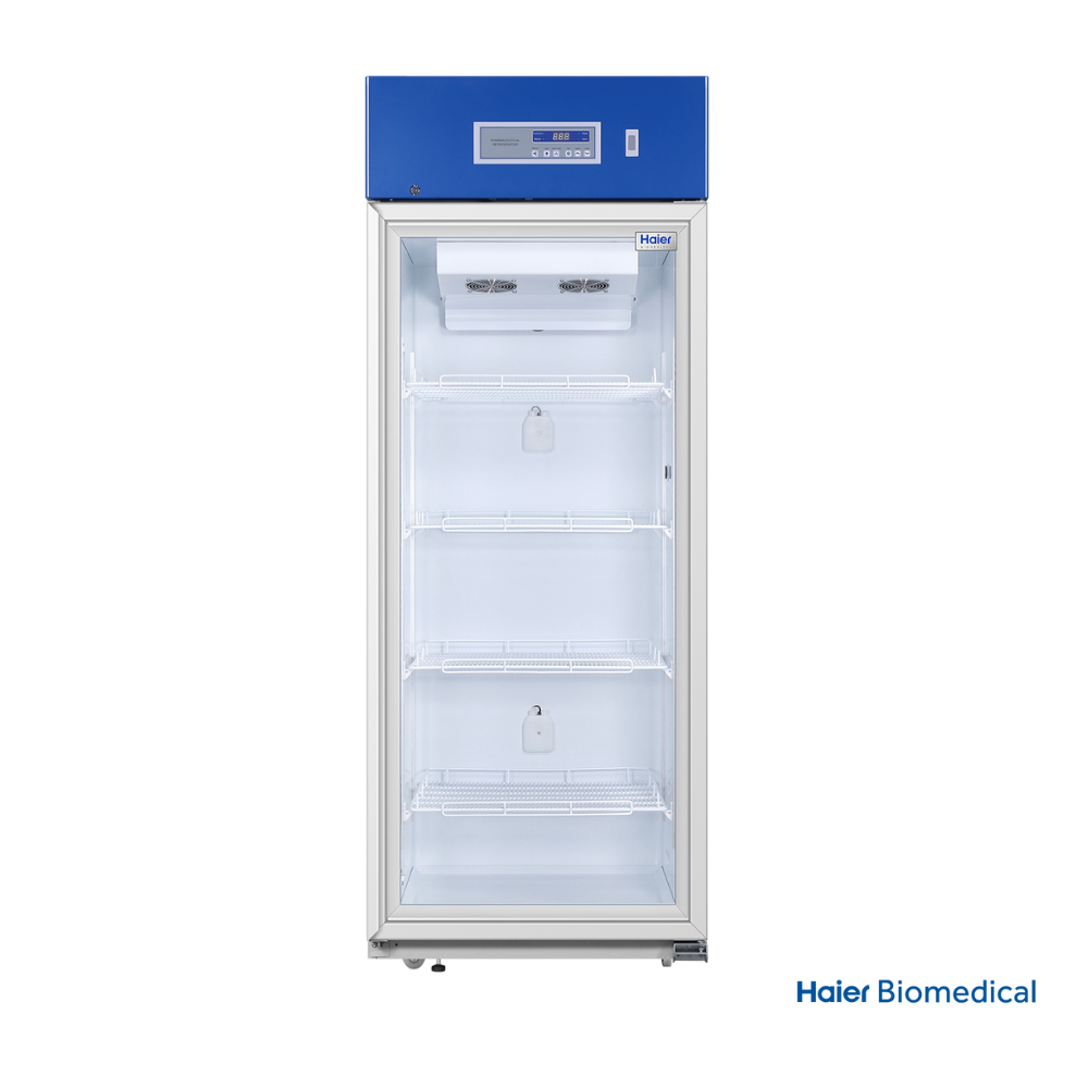 Refrigerador farmacéutico HYC-639 Haier Biomedical de 639 litros con puerta de vidrio calefaccionada.